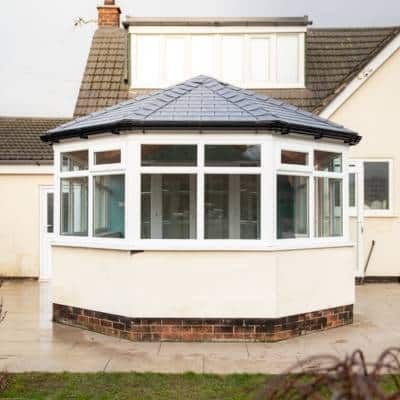 guardian warm roof with tapco slate tiles installed in high lane by alexander windows