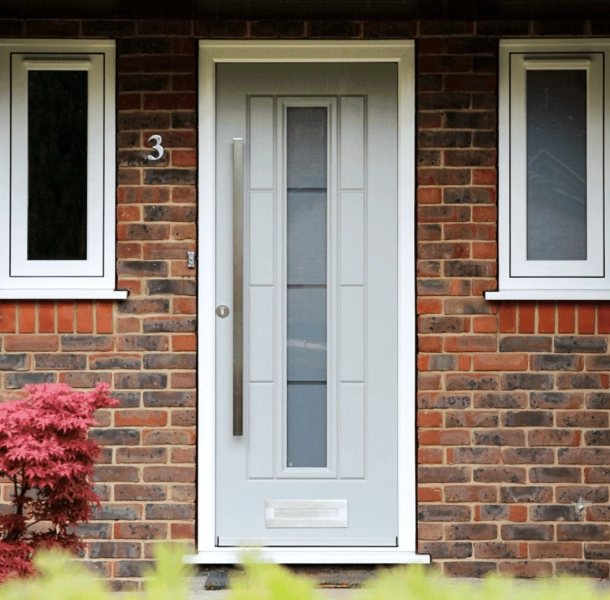 rockdoor vermont composite door installed by alexander windows in bramhall. photograph shows the external view.