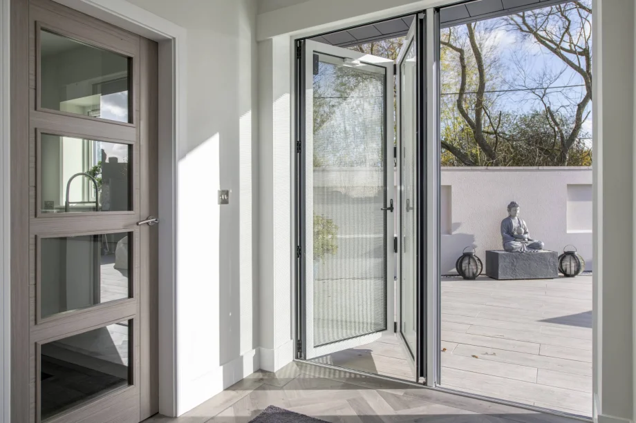 small open 3 pane bifolding door 