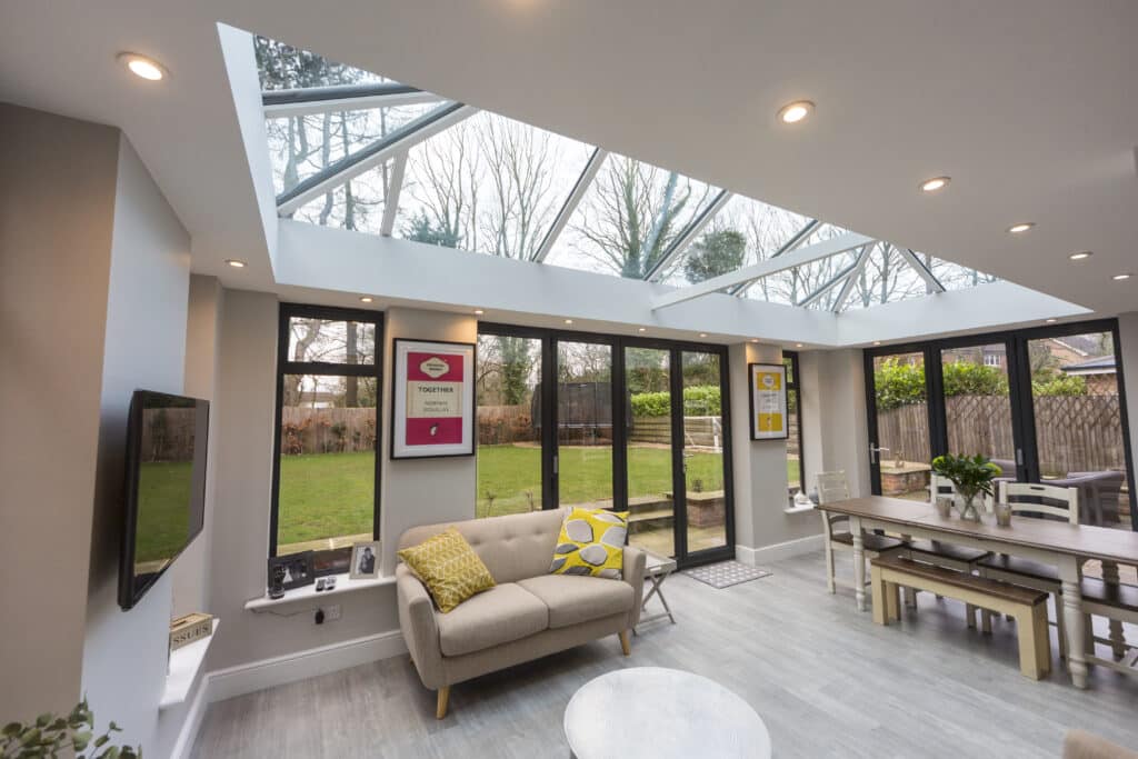 glass conservatory roof. photograph taken from the inside