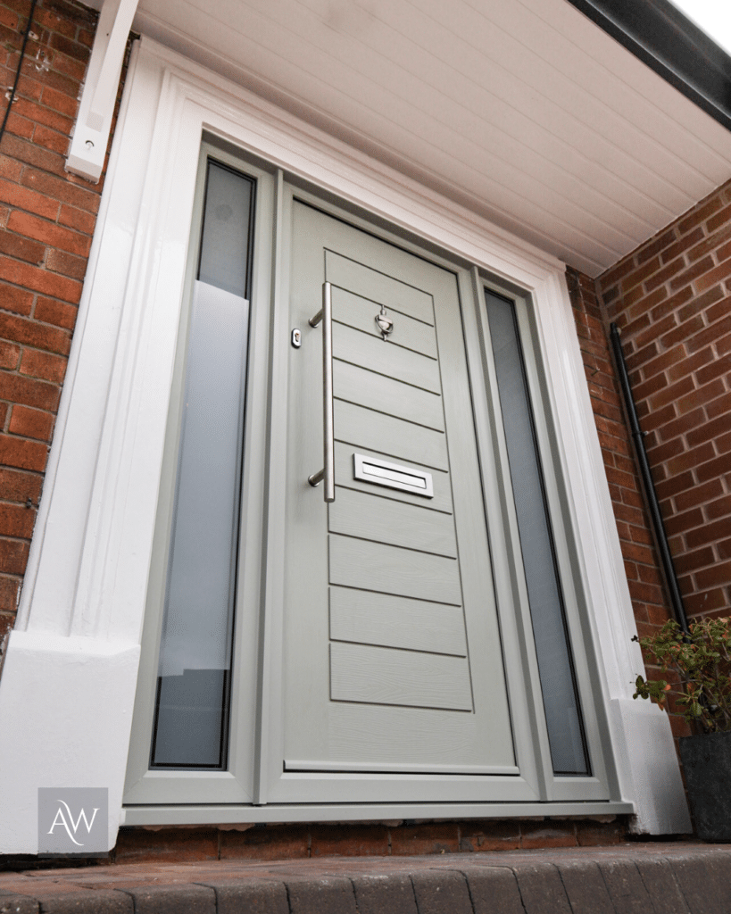 contemporary front door Installation by Alexander Windows of a Solidor Palermo Composite door in Painswick with matching frame. Photo taken of the external view.